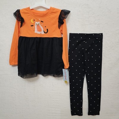 NWT Girls Halloween Set 5T Spook Cute Festive Whimsical Cat Kitten Bat Leggings