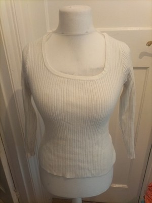 Primark 14-16 weiß Pinsel Ripp Langarm quadratischer Ausschnitt Top