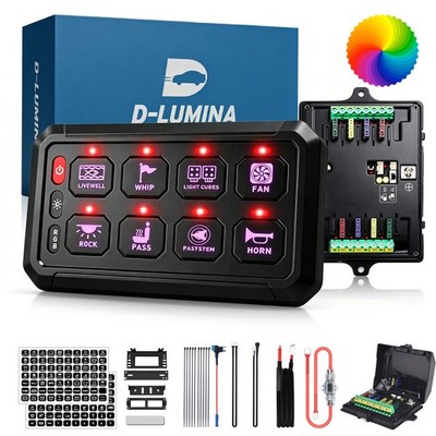 Universal 8 Gang Switch Panel On-Off LED Car Switch Panel Circuit Control RGB US