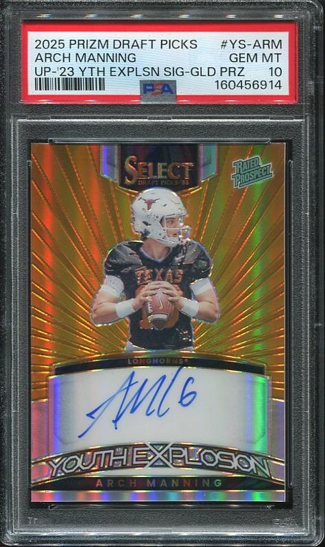 2025 Arch Manning Auto PSA 10 Prizm DP Youth Explosion Gold /10 #YS-ARM Texas