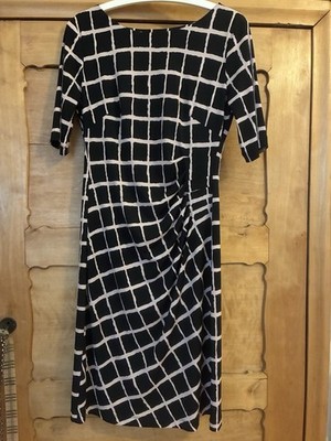 NEU 40 10 M Connected Apparel Kleid Schwarz Rosa Karo Rauten Gerafft Wickeloptik
