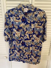 VINTAGE Disney Store Mickey  Minnie Hawaiian Shirt Blue Rayon Aloha Camp Small