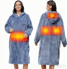 Battery Operated Wearable Heated Blanket,Oversized Fleece Heated Hoodie Robe Pow