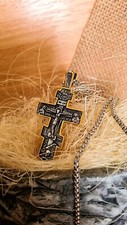 Orthodox Old Believer Cross Pendant 2-Sided Stainless Steel Gold Black Necklace