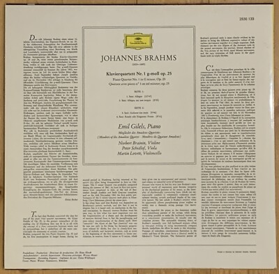 Brahms Piano Quartet op.25 EMIL GILELS AMADEUS QUARTET Orig DGG LP