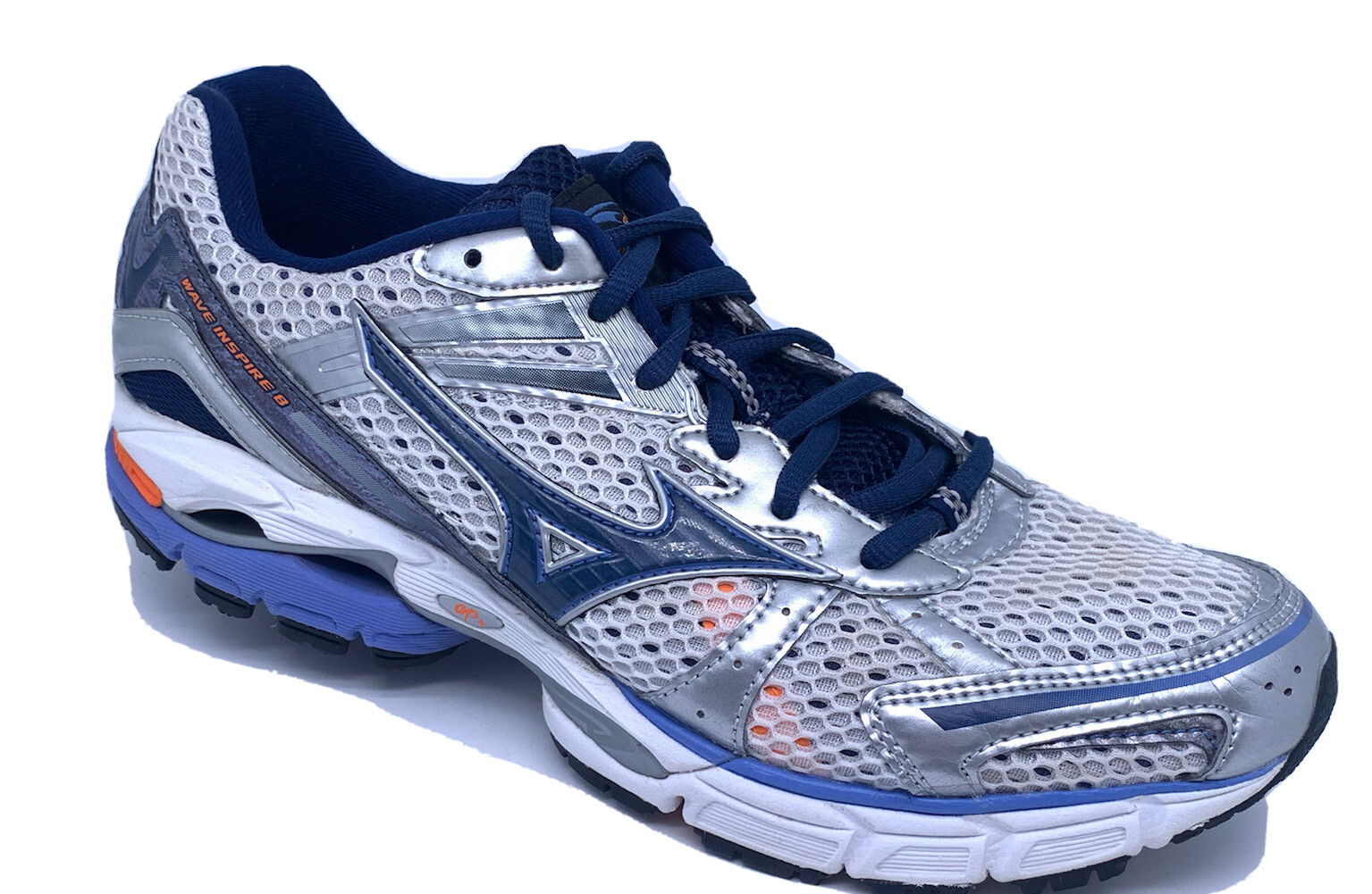 Mizuno Wave Inspire 8 Womens Silver White Blue Running Shoes Sneakers Sz 8.5 M |