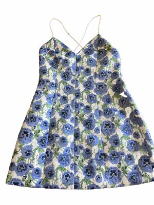 knee length dresses for ladies NWT Alice + Olivia Tayla Mini Dress in White & Multi Blue Floral Fit a   Priscilla Posh