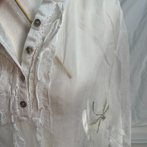 Botanical Print Sheer Blouse Women's M Boho Whimsygoth Festival Vintage Style - Picture 3 of 23