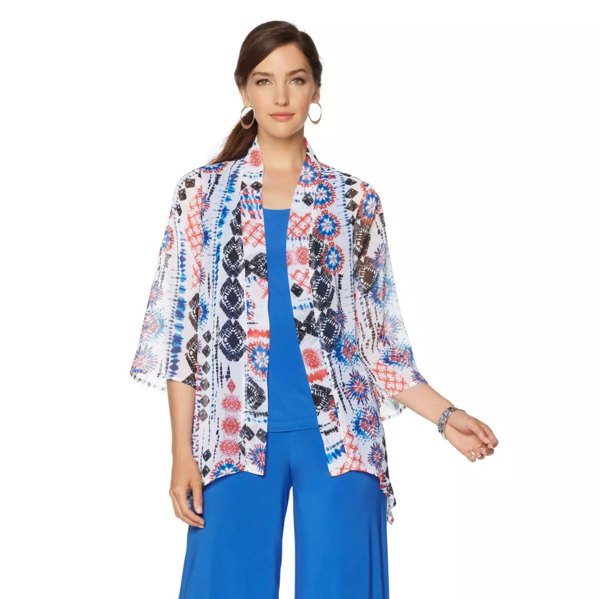 Slinky Brand Women's Printed Yoryu Chiffon Jacket Multi-Color