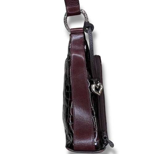 BRIGHTON Sonny Schultertasche braun geprägt Kroko Lackleder integrierte Geldbörse - Bild 7 von 23