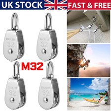 4 X M32 Heavy Duty Stainless Steel Single Wheel Swivel Lifting Rope Pulley Block