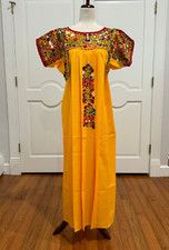 San Antonino Maxi Dress, Oaxaca Mexican dress. hand Embroidered. Silk Threads.