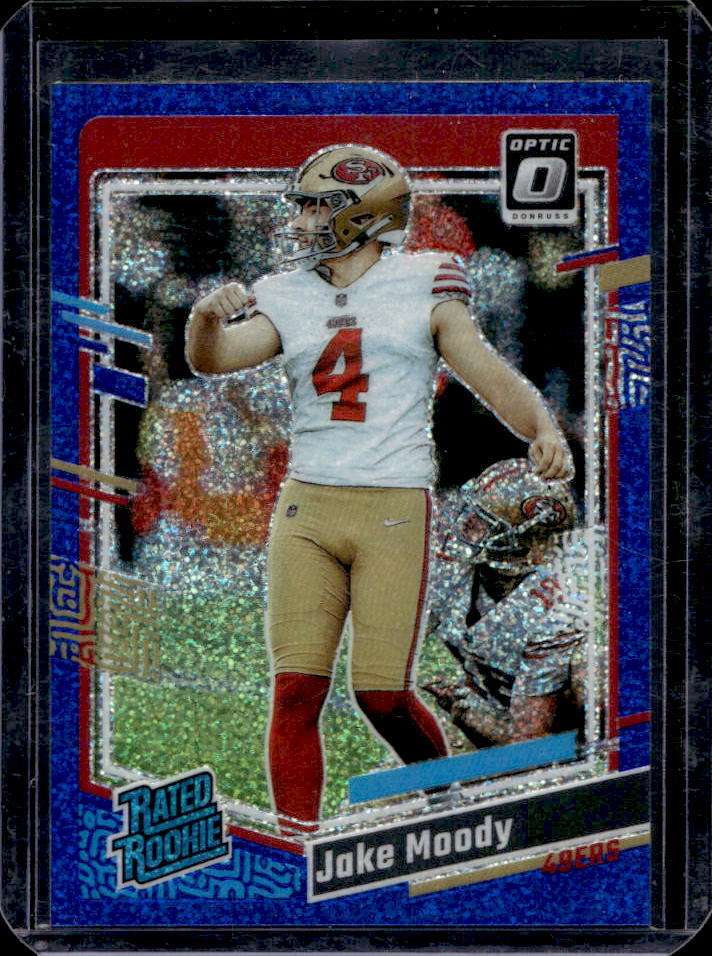 2023 Panini Donruss Optic Jake Moody Blue Glitter Prizm RC Rated Rookie #289