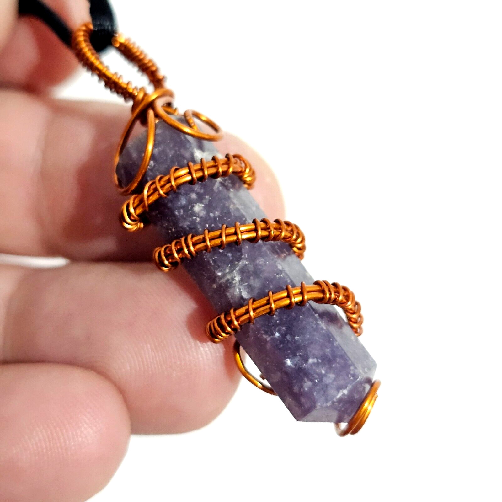 Lepidolite Pendant Copper Scroll Gemstone Transitional Mica Necklace Jewellery