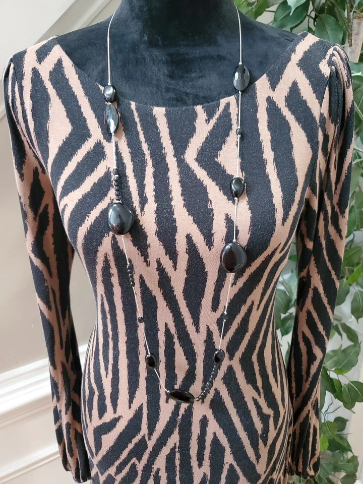 Vestido Tart para mujer negro marrón rayón cuello redondo manga larga hasta la rodilla talla S Foto 2 de 4