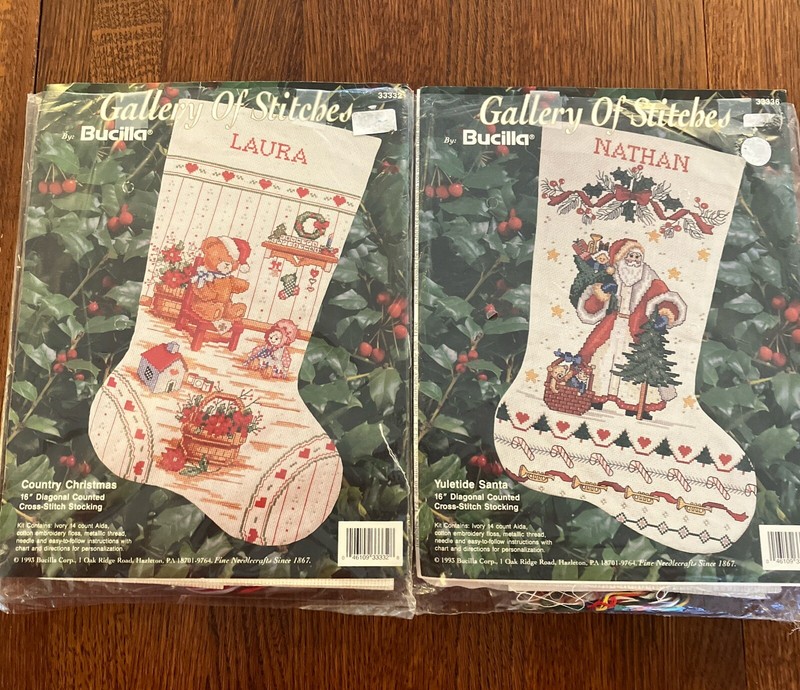 2 Bucilla Gallery of Stitches Cross Stitch Stocking Kits 33336 Yuletide 33332 Xm