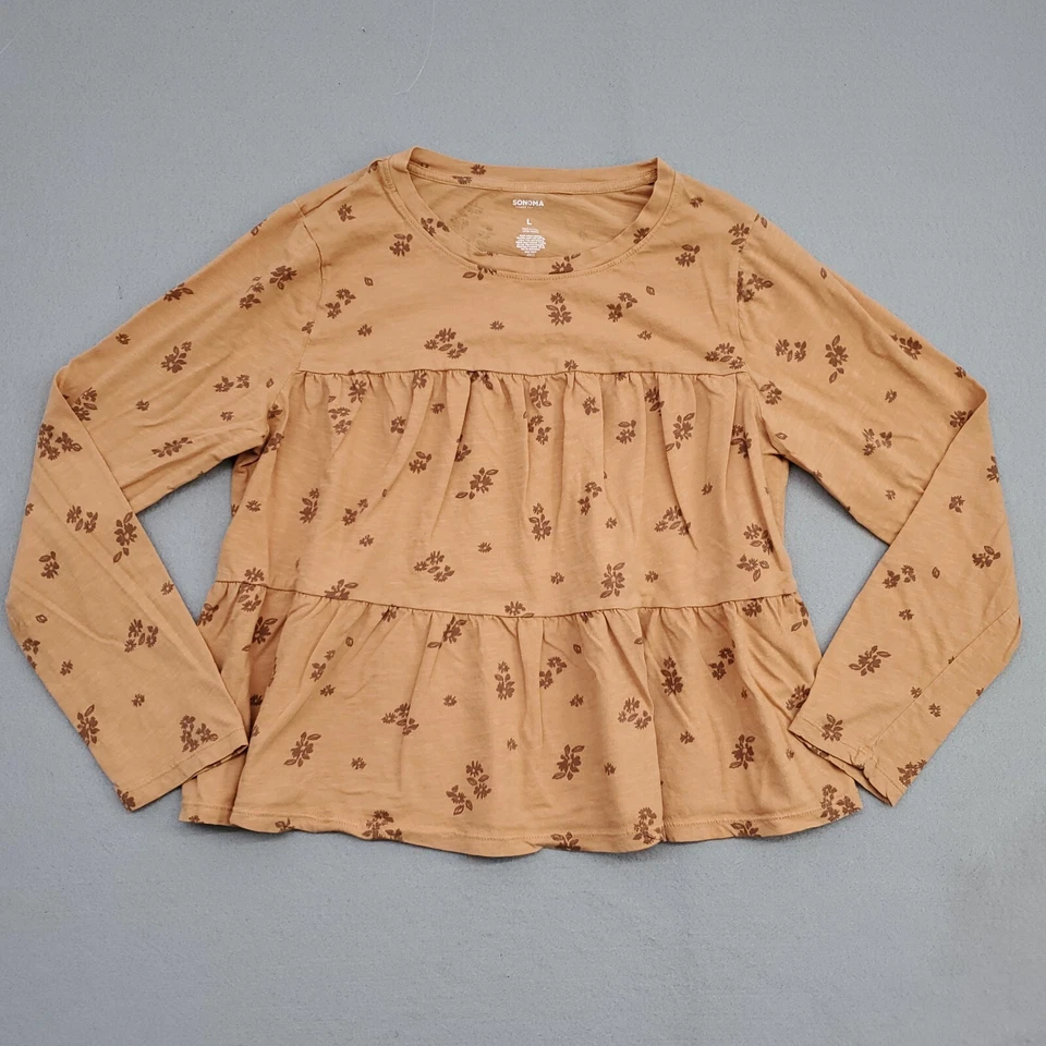 Sonoma Goods for Life Girls Large Long Sleeve Boho Shirt Tiered Orange 12 14 - Image 2 of 4