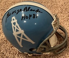 George Blanda HOF 81 Signed Throwback Mini Helmet Houston Oilers - CoA GF