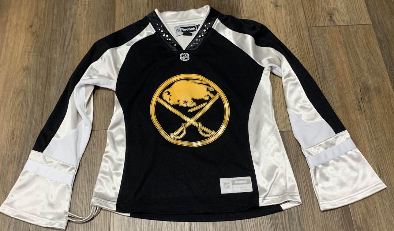 Buffalo Sabres NHL Reebok Hockey Jersey Womens S Flare Sleeve Bedazzled