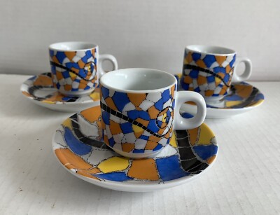 Antoni Gaudi Expresso Cups  & Saucers Lot Of 3