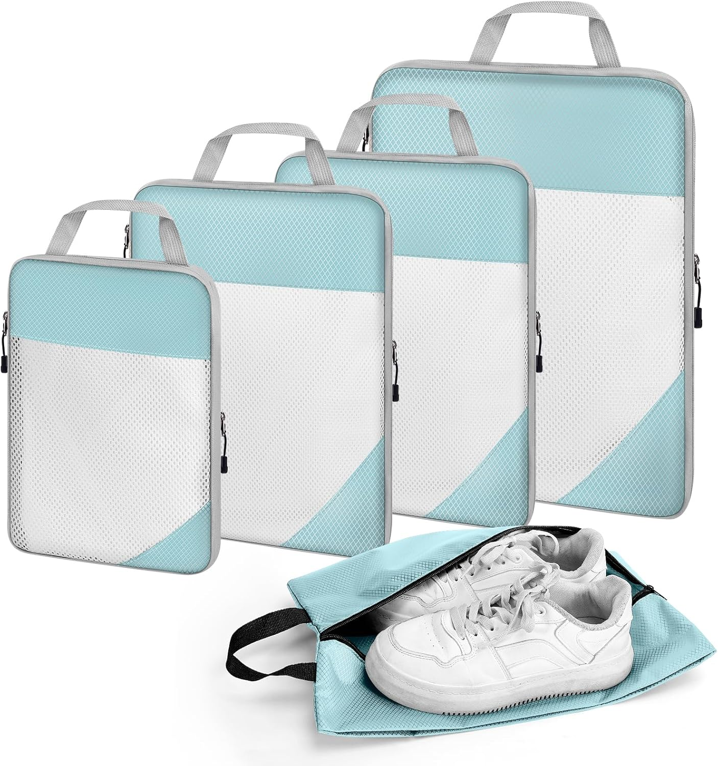 5 Set Compression Packing Cubes Travel: Suitcase Organizers Bags for Compression