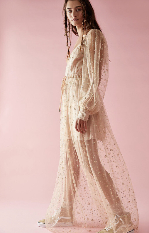flowy sheer maxi dress Bohemian Laser-Cut Chiffon Maxi Dress