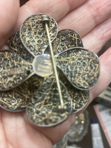 Vtg Chinese Turquoise Beaded Flower Pin / Brooch - Picture 2 of 8