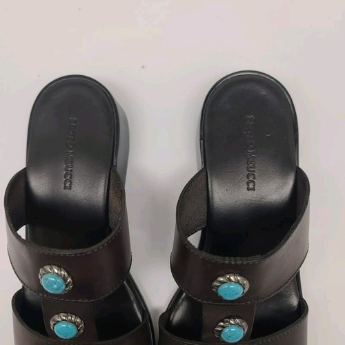 Sesto Meucci Italy Brown Leather Low Block Heel Slide Sandals Size 8 M - Picture 9 of 11