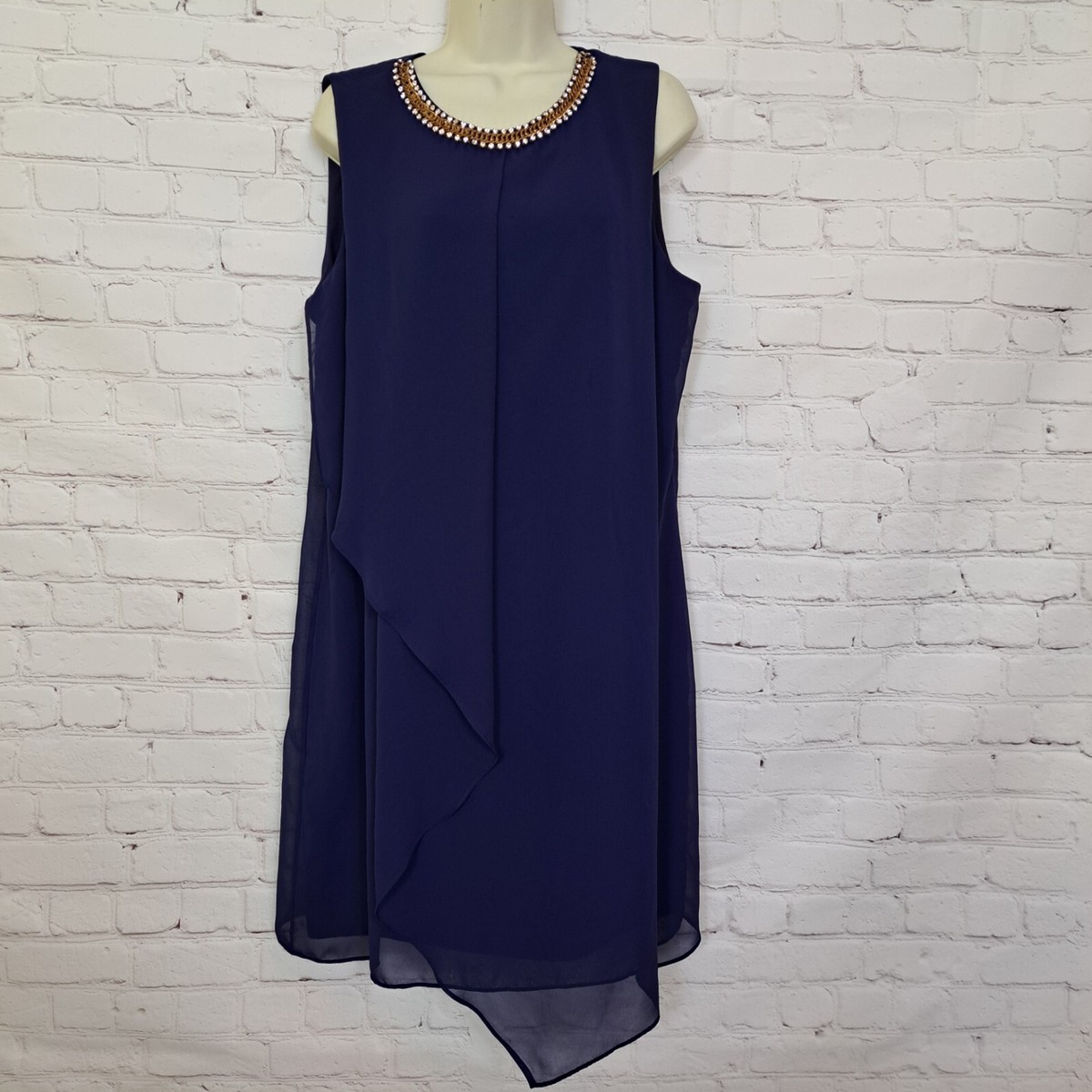 msk beaded dress Blue Sleevesless Sheath Women's Size 14 Nautical Blue Sailboat Pattern