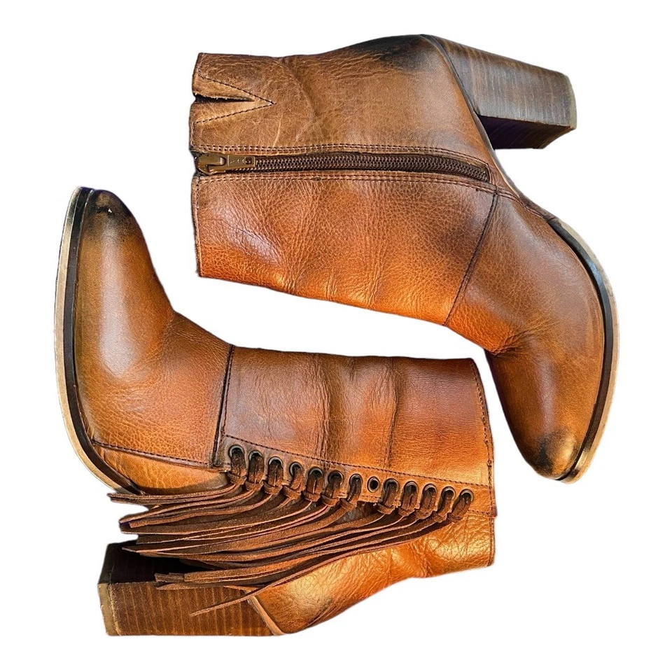 Diba True Jilly Ann Leather Fringed Side Zip Booties Size 7.5 - Image 3 of 4
