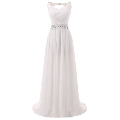 V Neck Long Open Back Chiffon Wedding Dresses Flowy Country Bridal Dress |  eBay