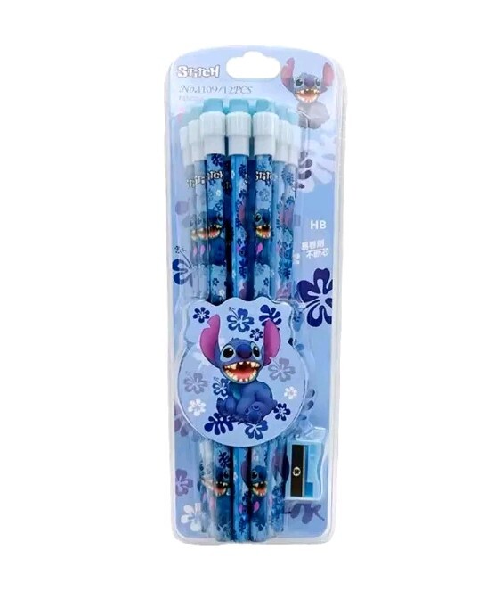 Lilo & Stitch 12 Blue Pencils Set with Sharpener – Fun Gift for Kids-image