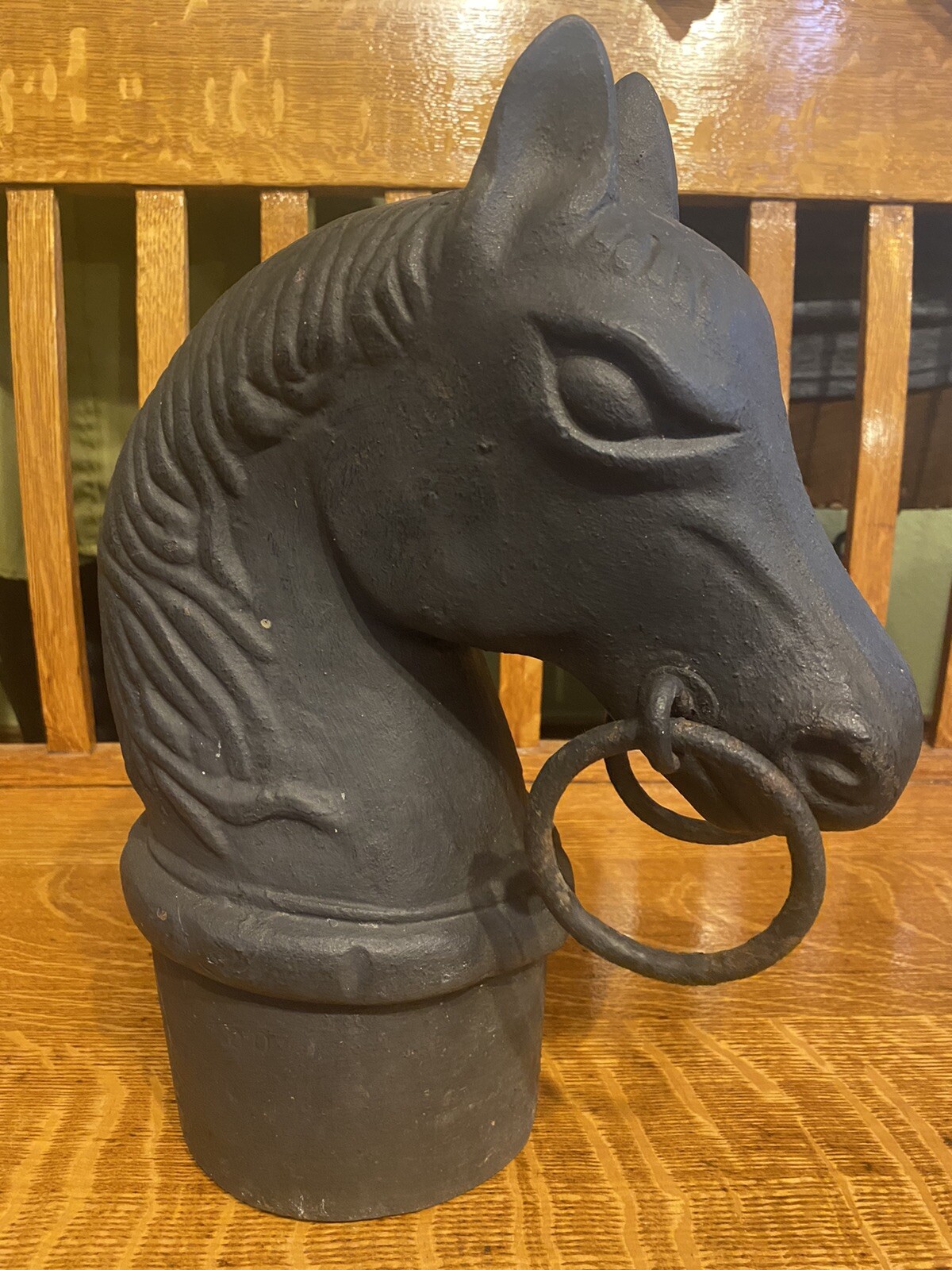 Large Antique Cast Iron Horse Head Hitching Post eBay