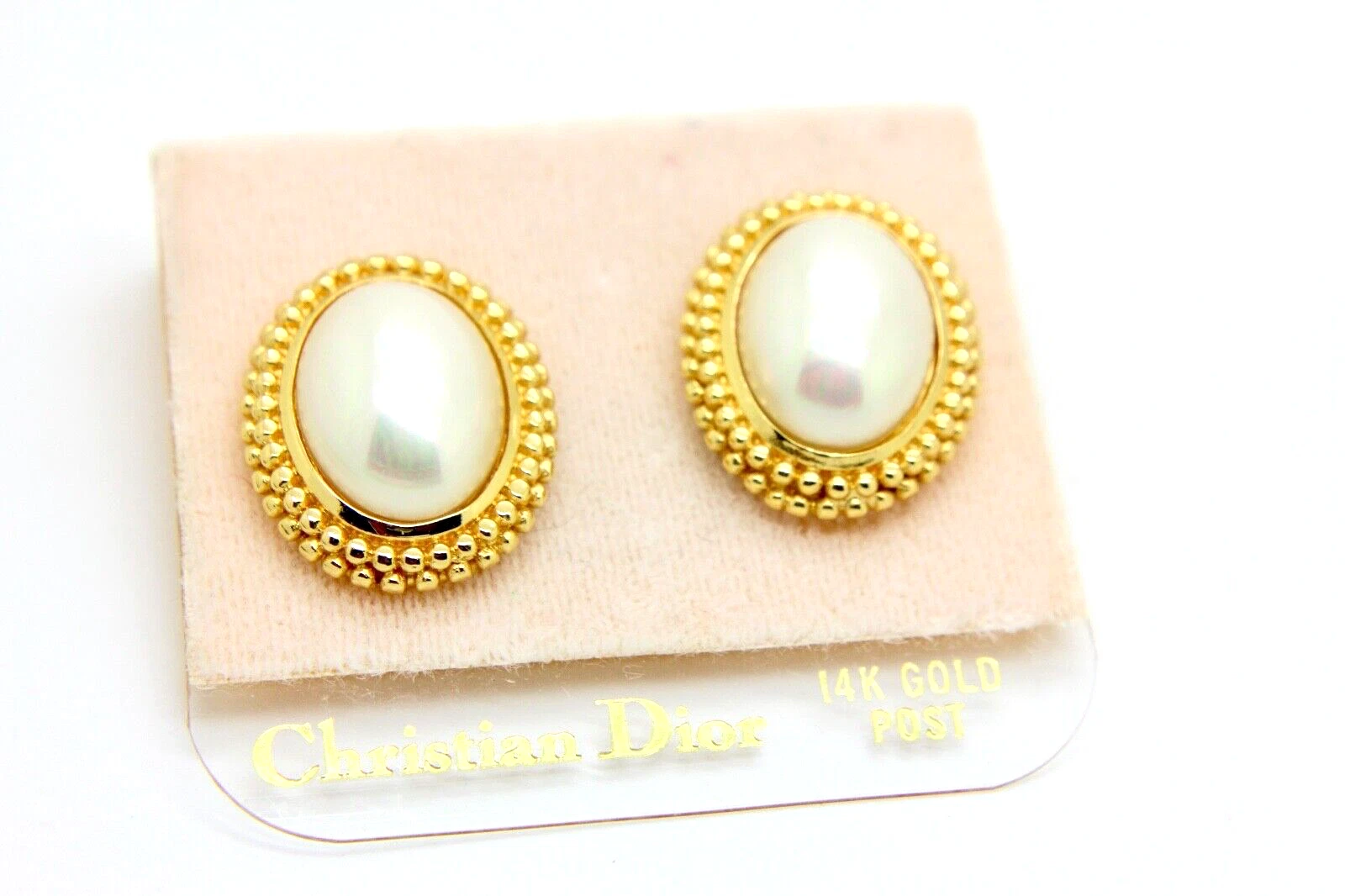 Boucles d'oreilles percées ovales vintage Christian Dior or 14 carats perles