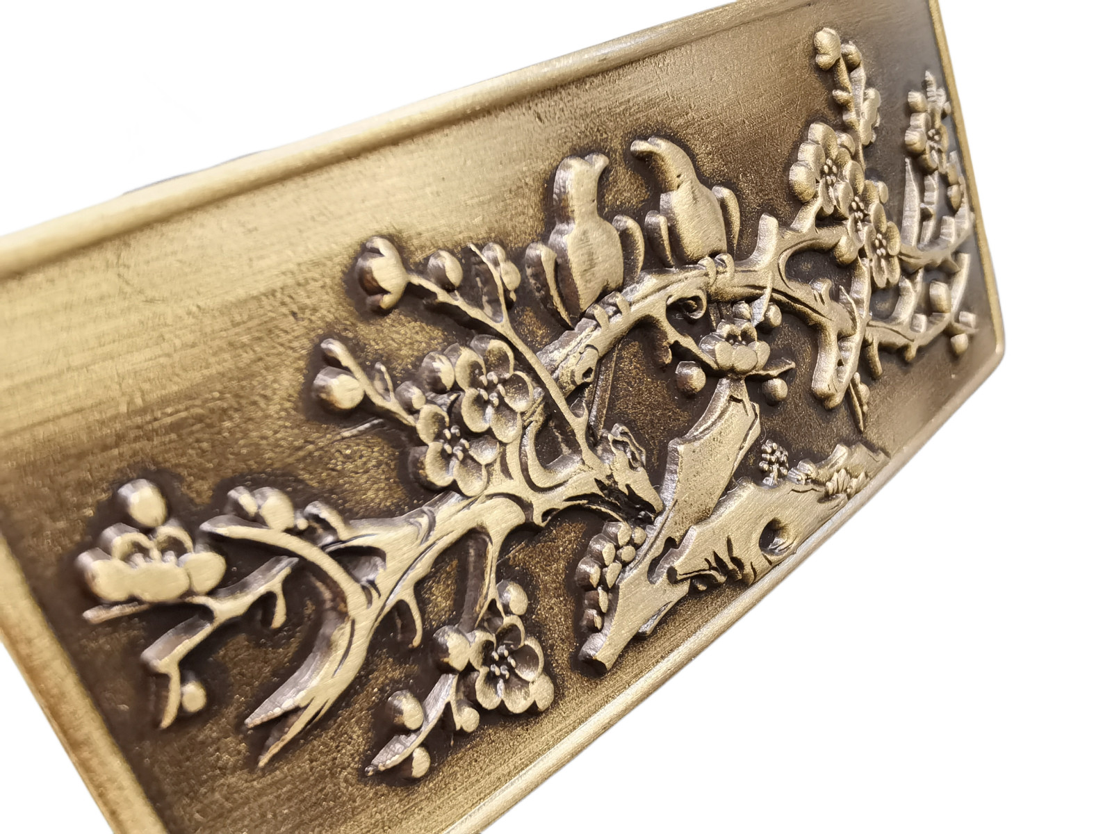 3D solid brass rectangular bird plum blossom belt… - image 3