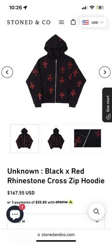 Opium Unknown London Red rhinestone Full Zip hoodie Size Medium Playboi Carti Ts