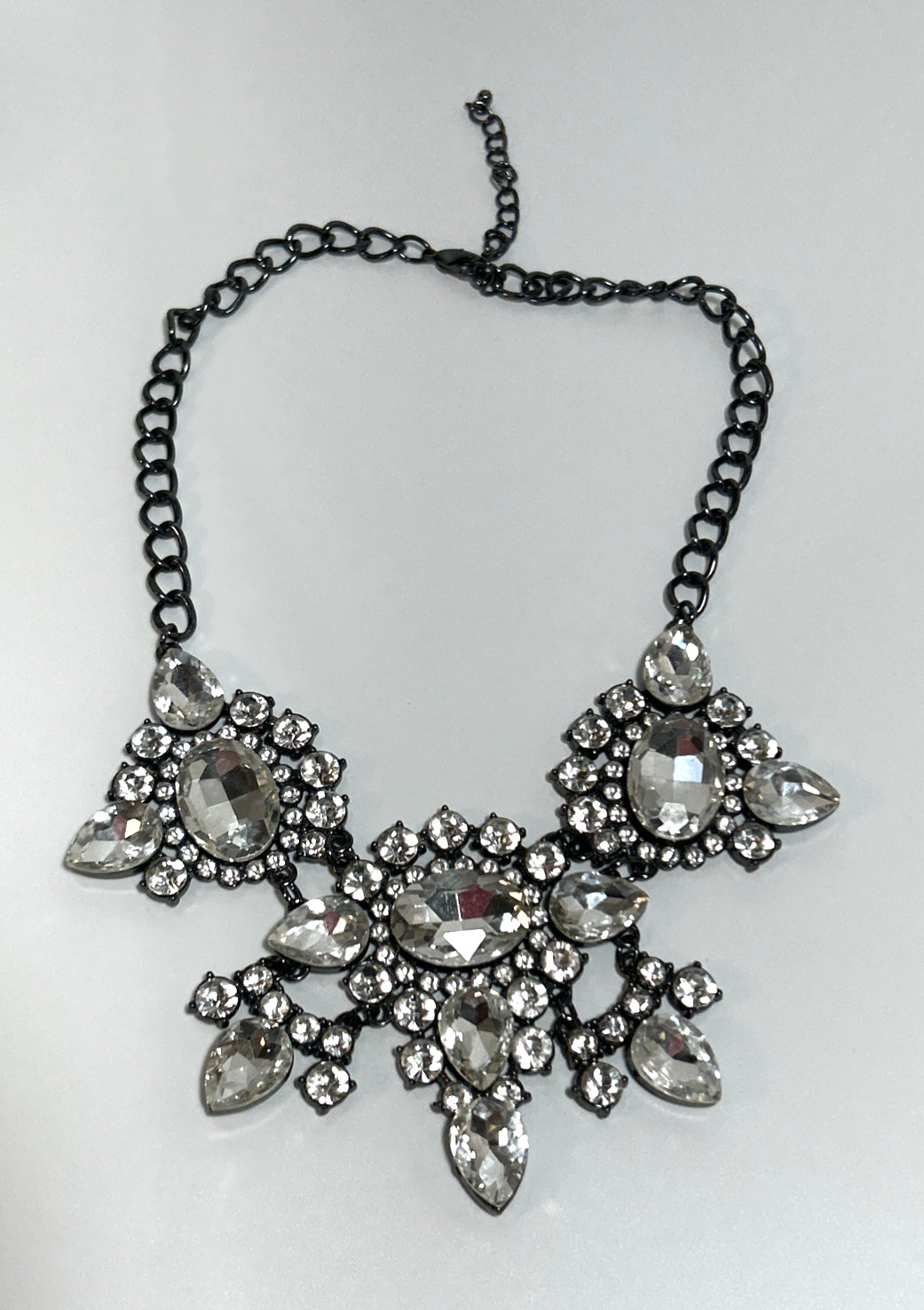 Black Chain Statement Necklace Clear Rhinestone C… - image 6