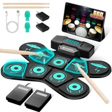 Portable Electronic Drum Pad 9Pad Electric Practice MIDI Drum Set Dual Speaker