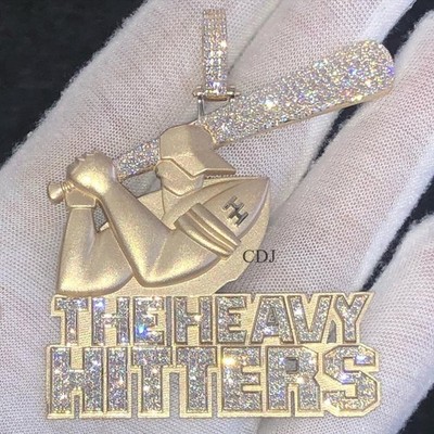 Iced Real Moissanite Gift 4 Him Heavy Hitters Cricket Lover Pendant 925 Silver