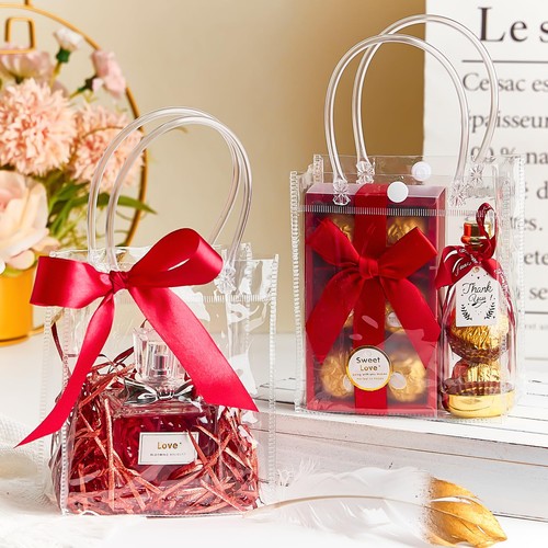 50 PCS Clear Plastic Gift Bags with Handles, Reusable Party Favor Bags with R... - Picture 5 of 7