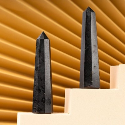 Black Tourmaline Crystal Tower Point Obelisk, Meditation, Healing Crystal Gift