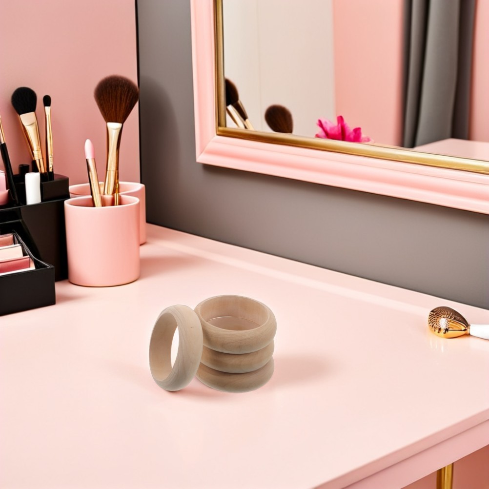  4pcs Wooden Bangle Bracelet - Log Retro Macrame Rings Unfinished Smooth Wood