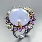 Art Jewelry 28 ct Natural Chalcedony Ring 925 Sterling Silver Size 8.5 /R460320