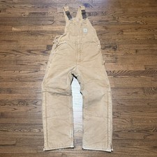 Vintage Carhartt BRN Quilt Lined Duck Canvas Overalls Size 34x32 Double Knee
