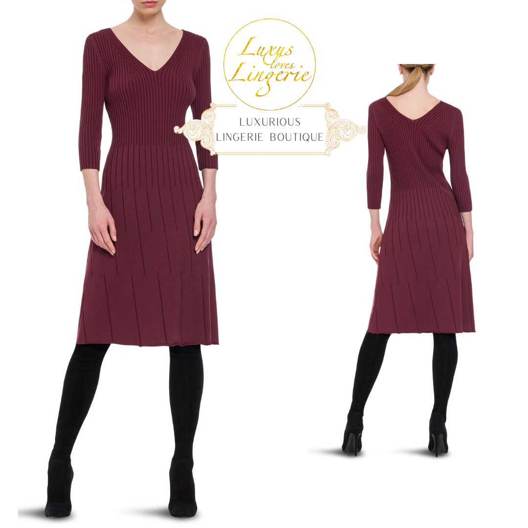 Merino Rib Dress By Wolford S Port Royal Burgundy With 65% Wool Long Sleeve