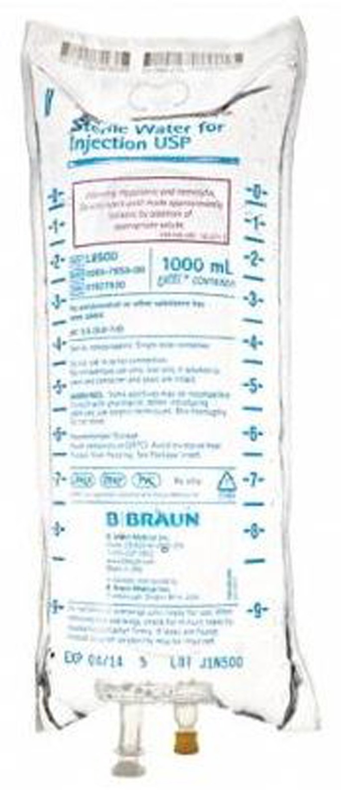 B Braun L8500 Sterile Water For Injection Bags PVC Free 1000 mL