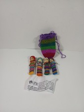 Hand made Worry Dolls Set Of 4 W/ Knit Pouch Dolls From Guatemala Trouble Dolls