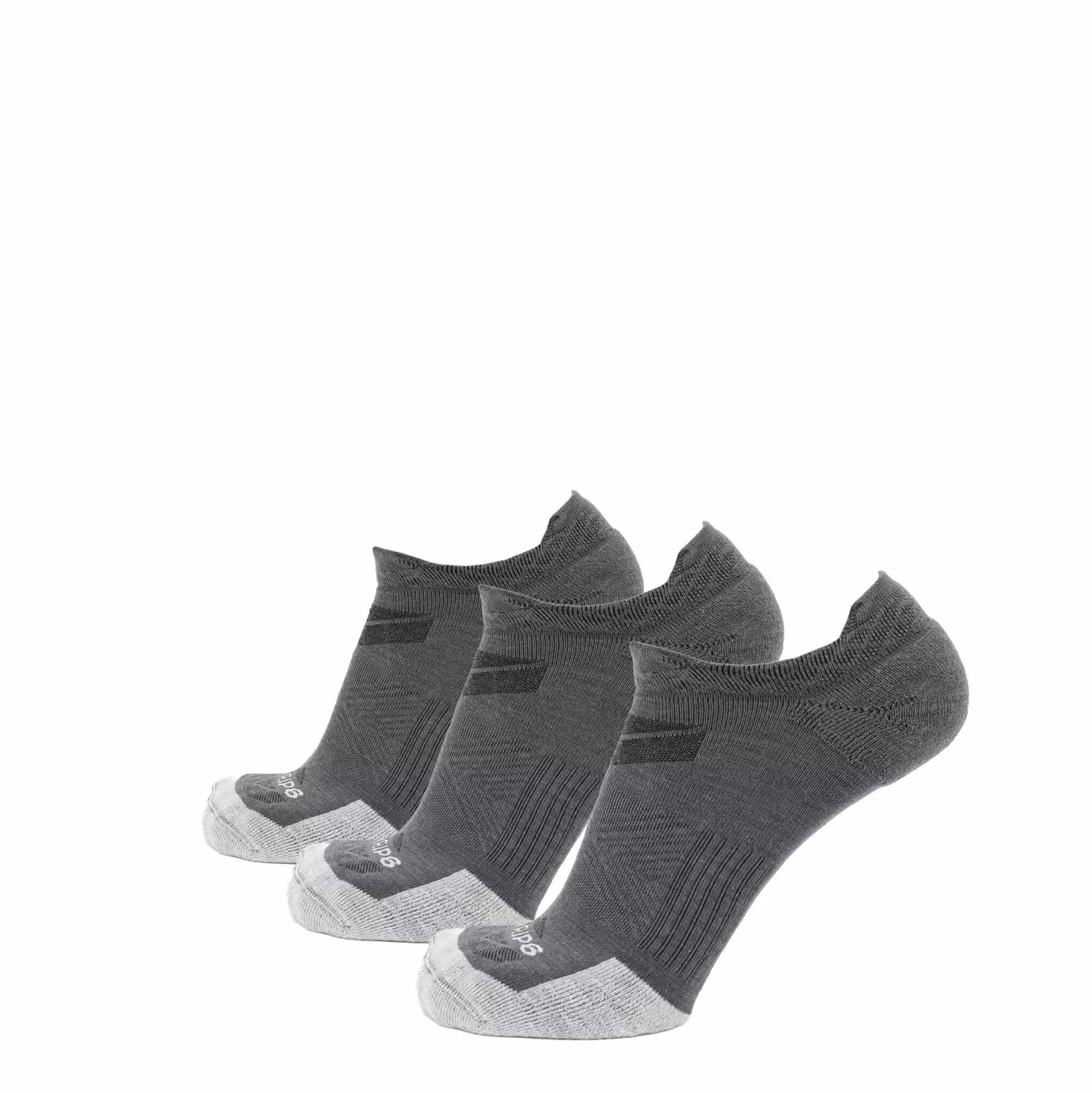 GRIP6 3 Pack Merino Wool No Show Running Socks Runweight Gray USA Made
