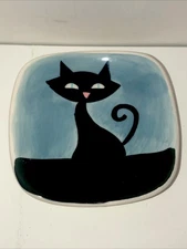 HUES N BREWS Black Cat Cattitude Small Saucer Trinket Dish Tea Bag Plate