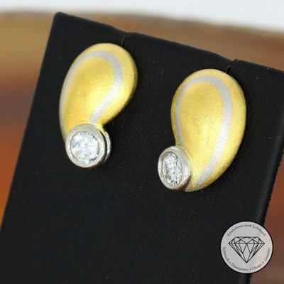 Wert 3.850,- Bicolor Brillant Ohrstecker 750 / 18 Kt Gelb Gold 950 Platin xxyy
